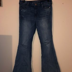 Boho hippie flare legged distressed jeans